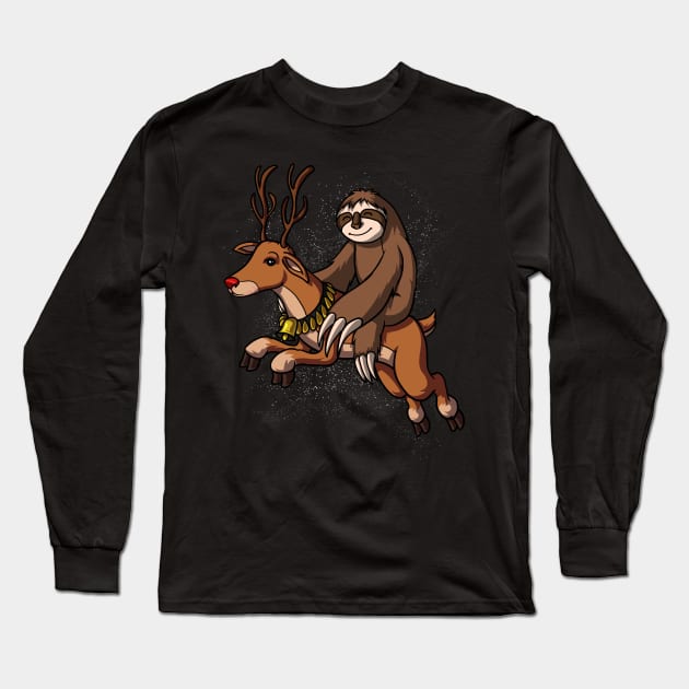 Sloth Santa Riding Reindeer Christmas Long Sleeve T-Shirt by underheaven